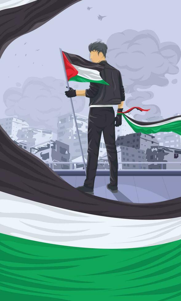 affiche conception de homme en portant palestinien drapeau. vecteur illustration