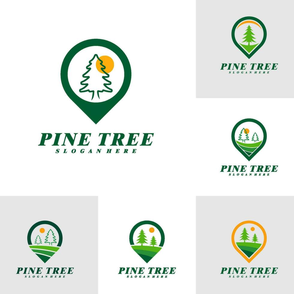 ensemble de pin arbre avec point logo conception vecteur. Créatif pin arbre logo concepts modèle vecteur
