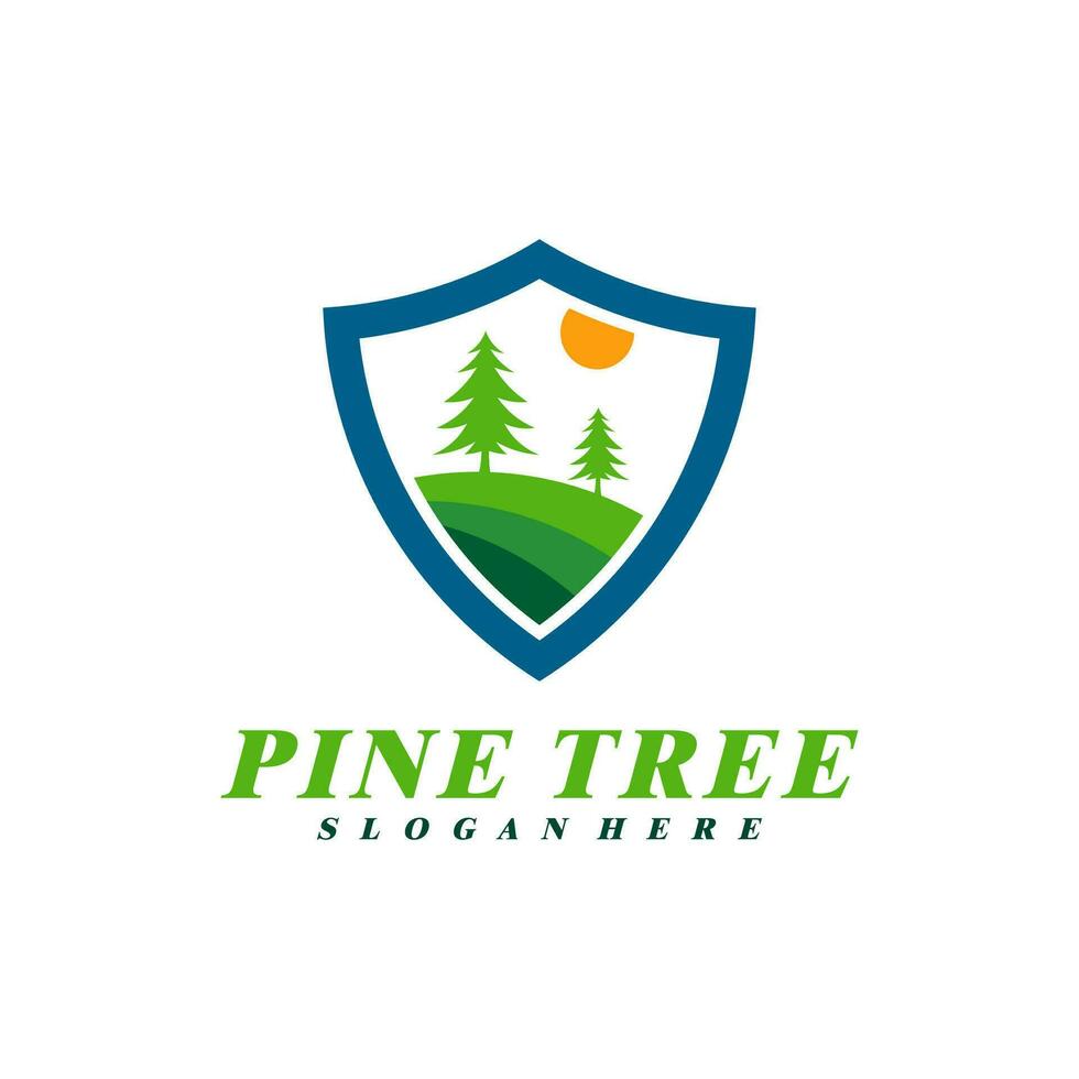 pin arbre avec bouclier logo conception vecteur. Créatif pin arbre logo concepts modèle vecteur