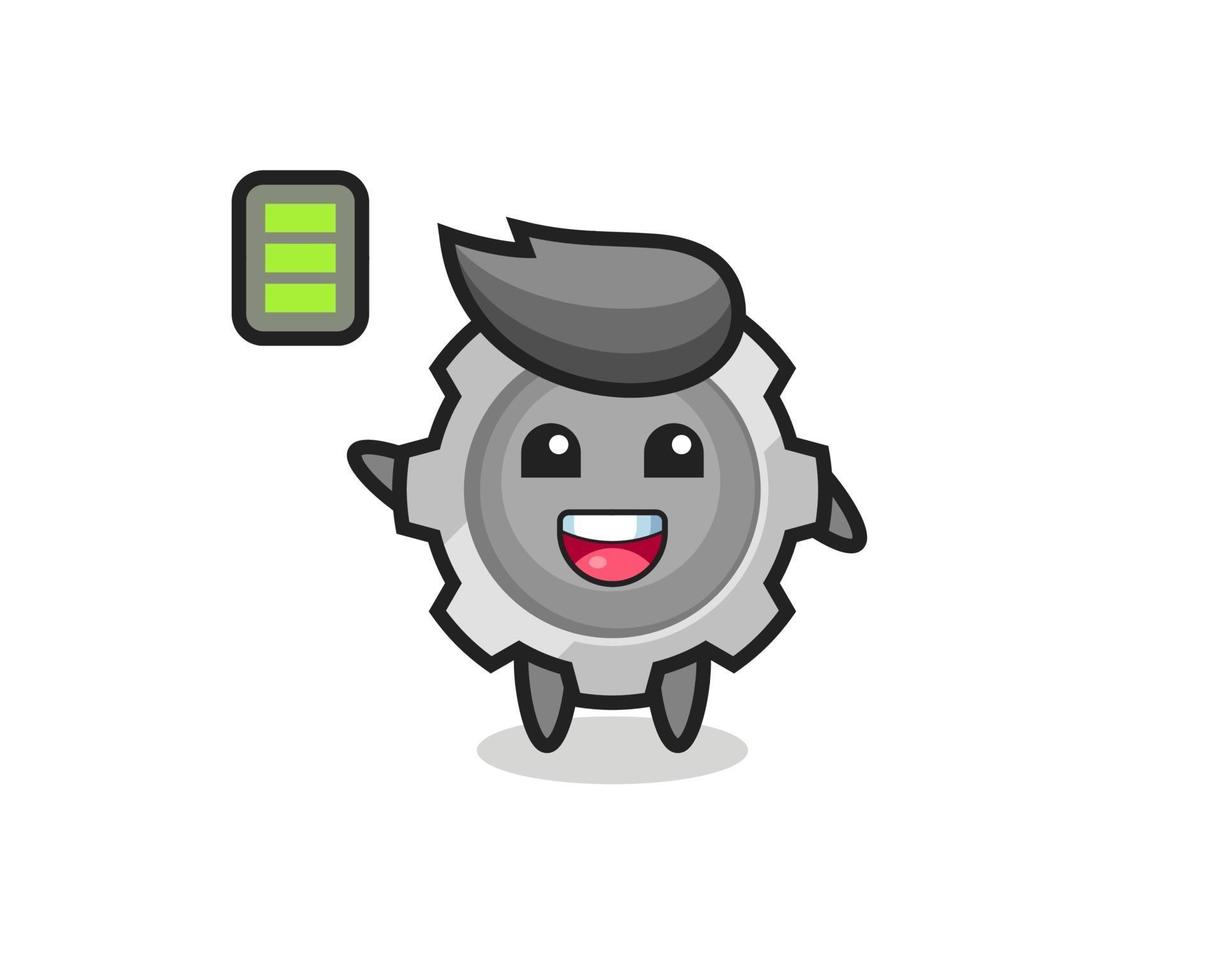 personnage de mascotte d'engrenage avec un geste énergique vecteur