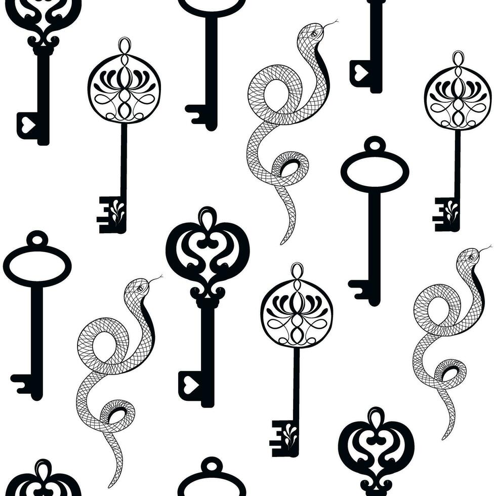 la magie clés et serpents vecteur illustration. ésotérique sans couture modèle. une secret ornement.
