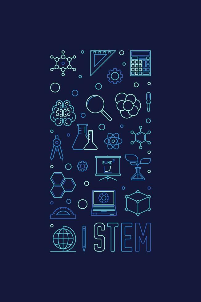 tige - science, technologie, ingénierie et math concept verticale bleu bannière - vecteur linéaire illustration