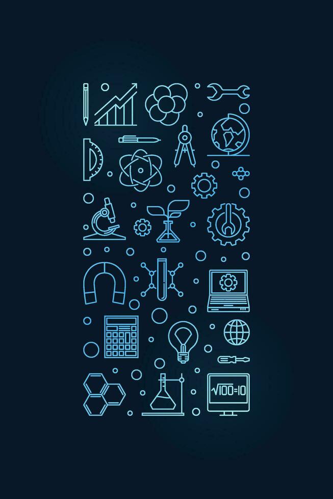 tige concept verticale minimal contour bleu coloré bannière - science, technologie, ingénierie, mathématiques mince ligne illustration vecteur