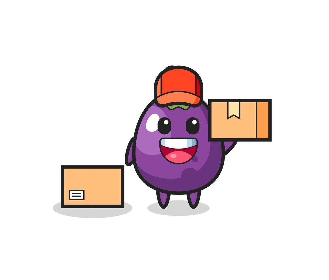 illustration de mascotte d'aubergine comme coursier vecteur