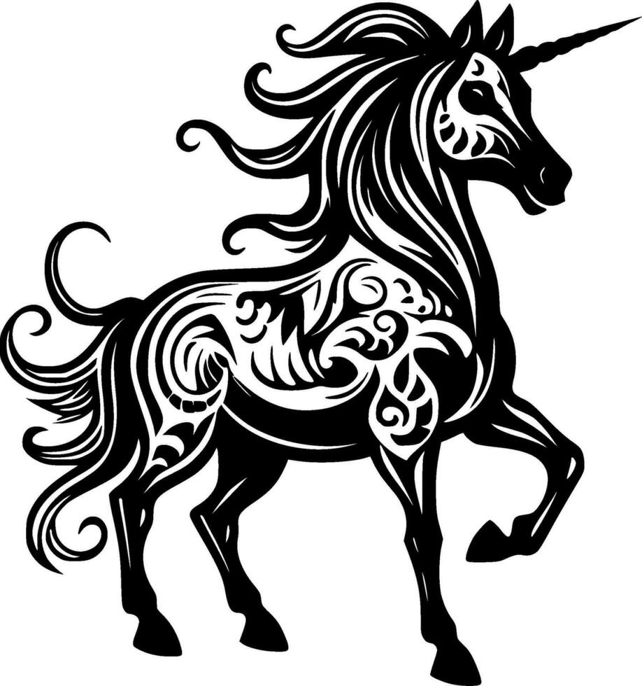 Licorne - noir et blanc isolé icône - vecteur illustration