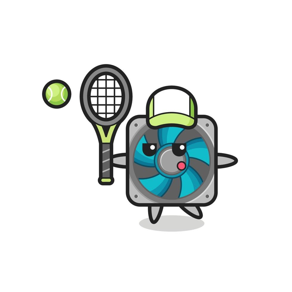 personnage de dessin animé de fan d'ordinateur en tant que joueur de tennis vecteur