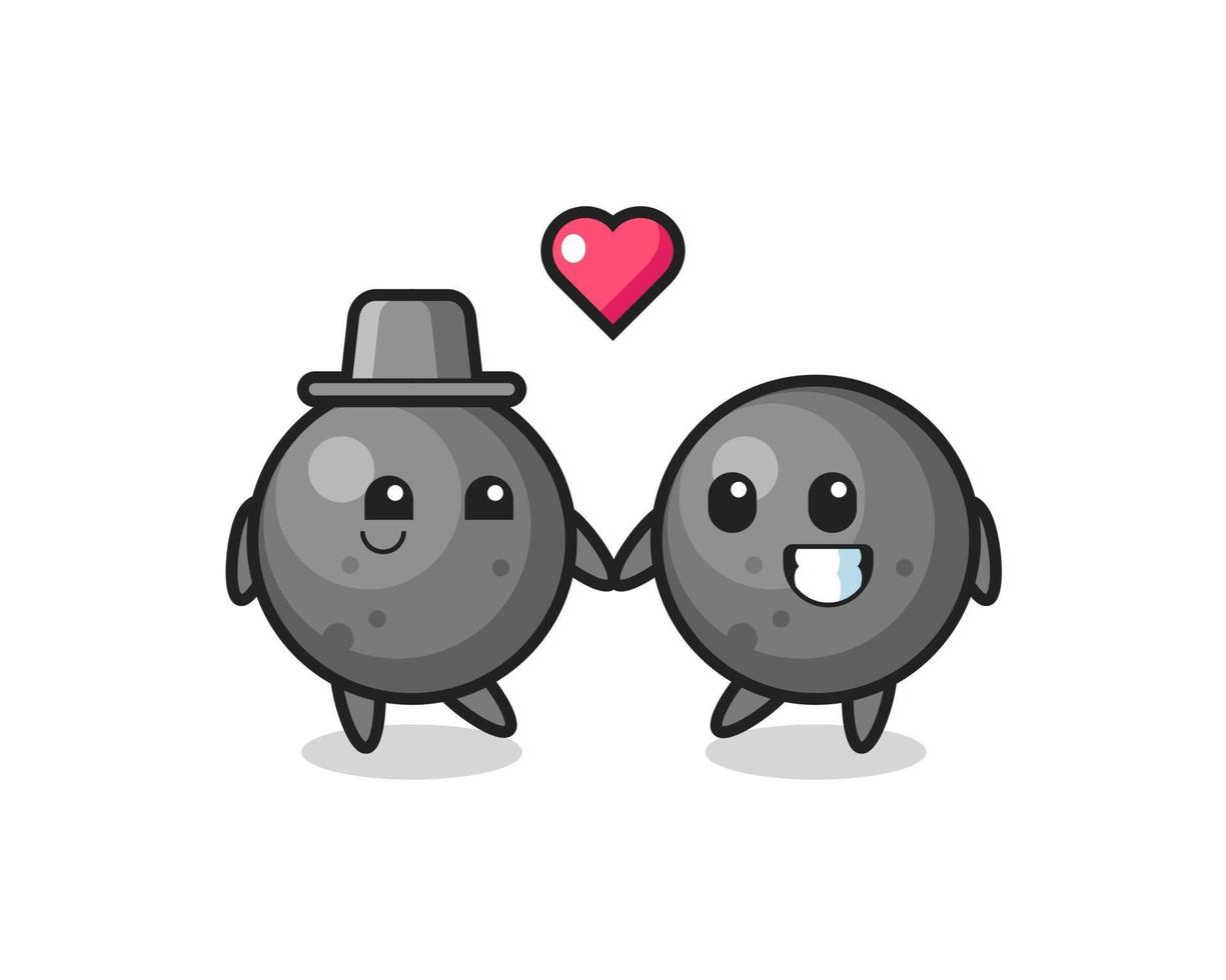 couple de personnage de dessin animé de boule de canon avec le geste de tomber amoureux vecteur