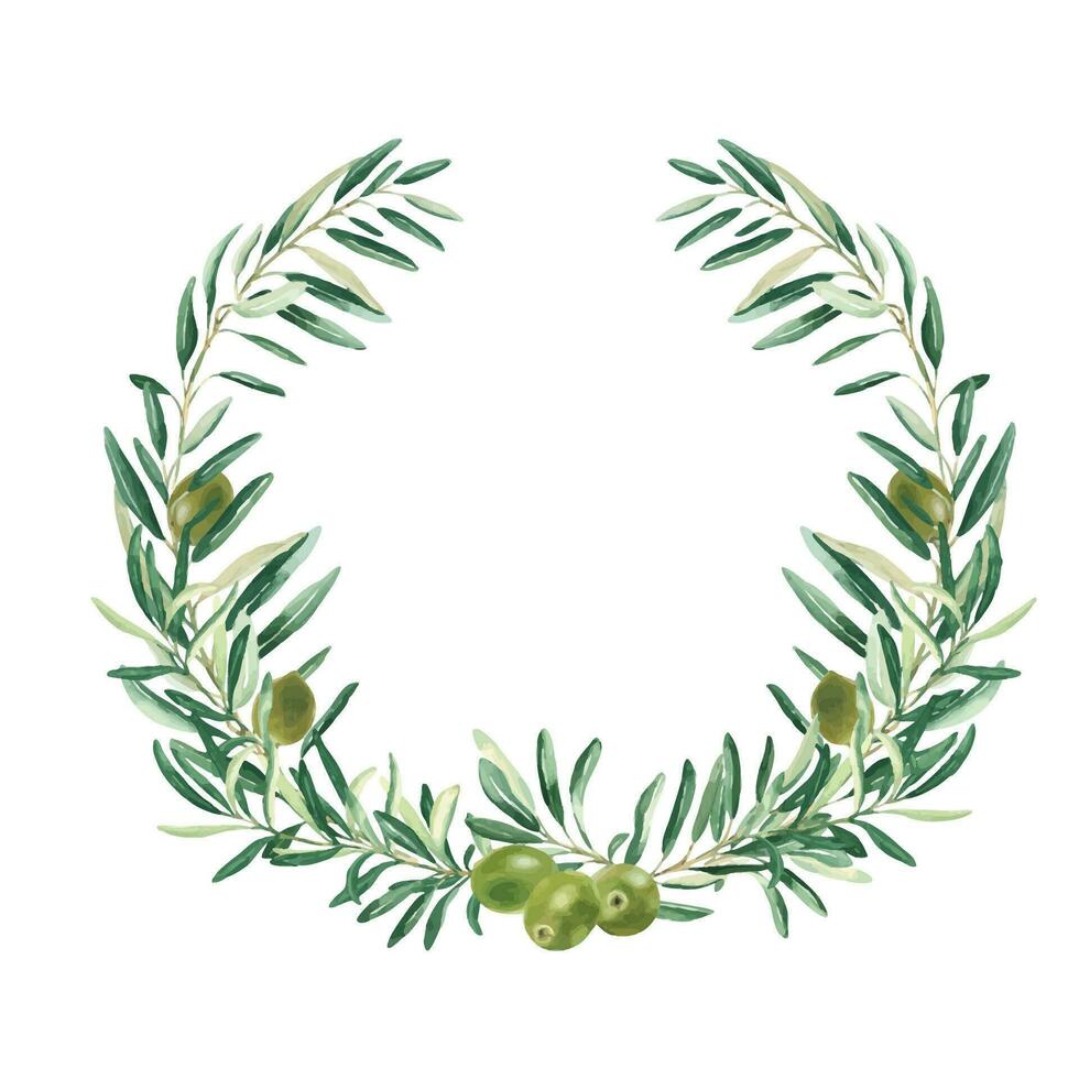 aquarelle olive couronne avec vert Olives. main tiré botanique illustration. pouvez être utilisé pour cartes, emblème, logos et nourriture conception. vecteur