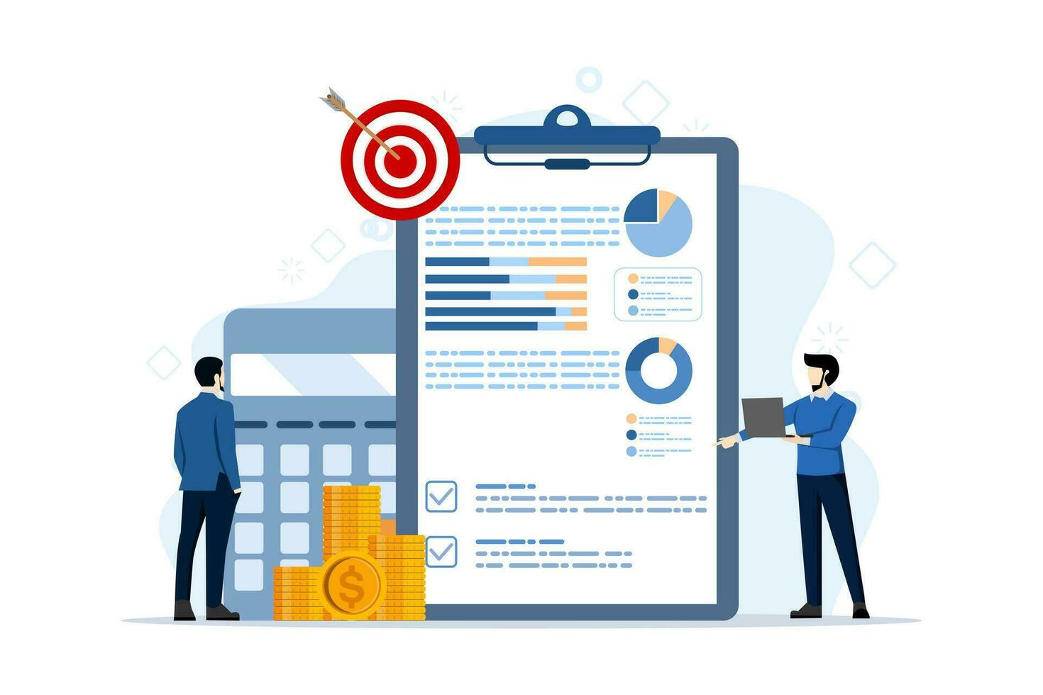 concept de budget affaires stratégie, la finance et comptabilité, budget calculs, économie et investissement, affaires analyse. croissance stratégie ou financier buts. plat conception vecteur illustration.