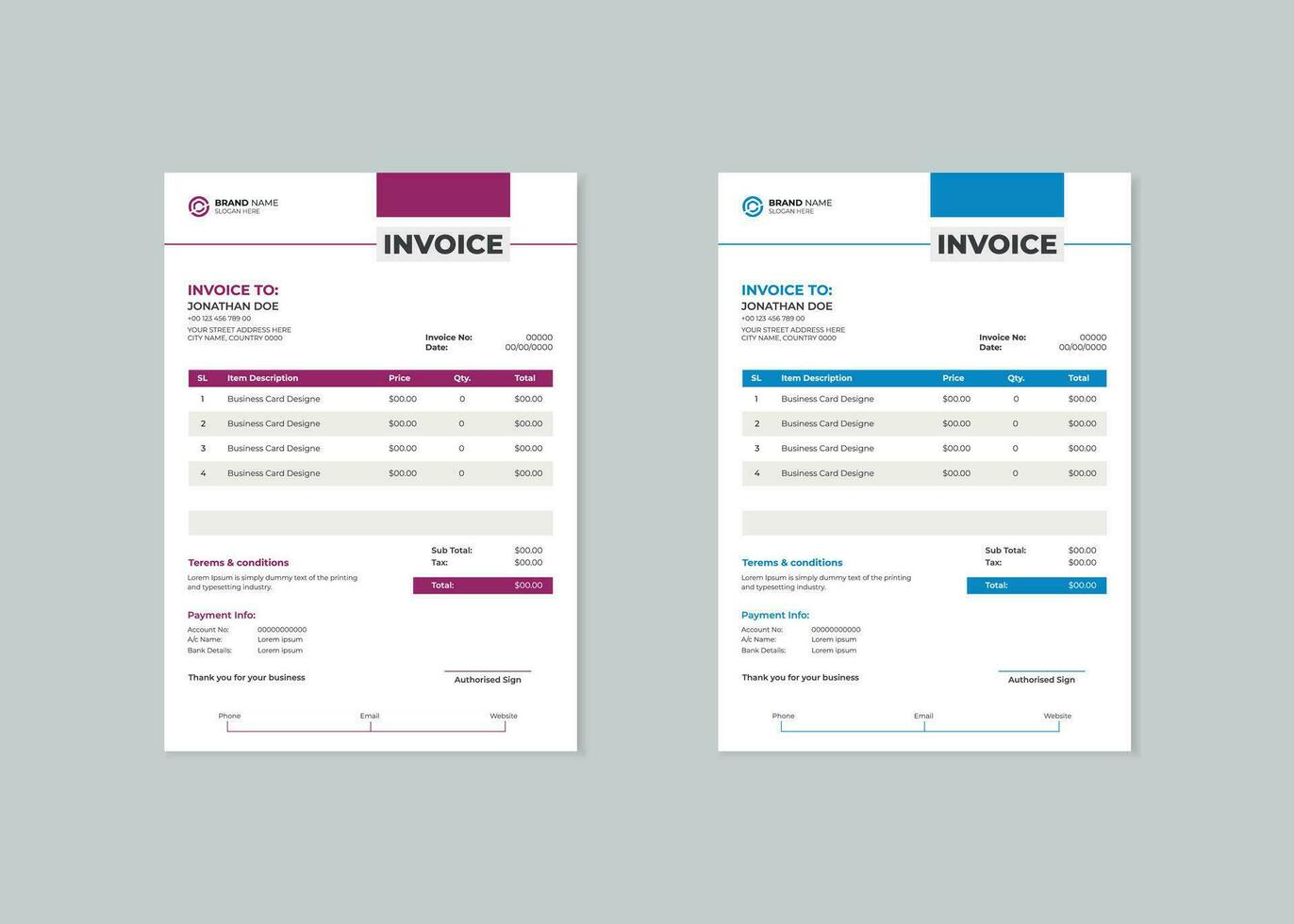 Facile moderne affaires facture d'achat modèle. argent factures ou prix factures et Paiement accord conception modèles. vecteur