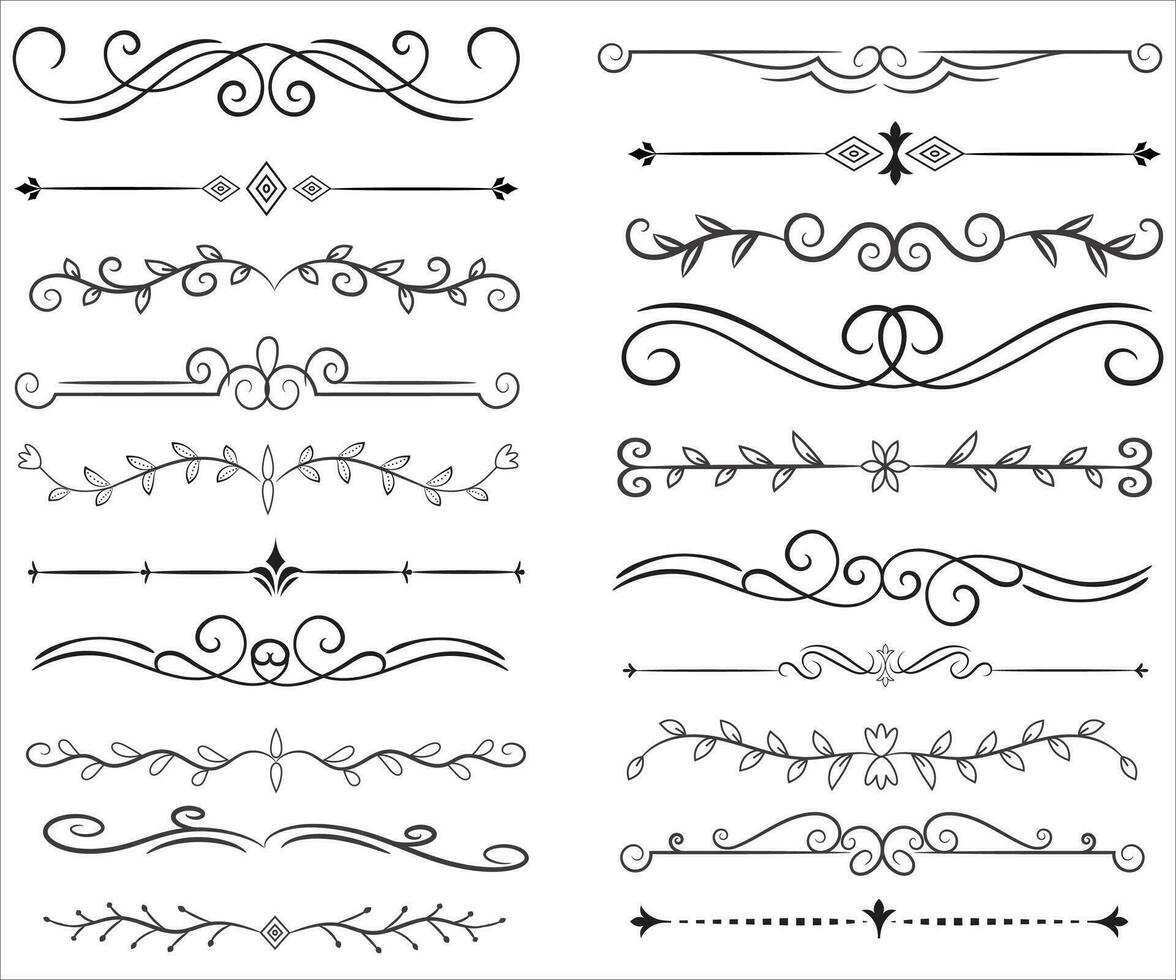 page diviseur et conception éléments. ensemble de divers Facile noir diviseur conception, assorti diviseur collection modèle vecteur. collection de floral séparateurs éléments méga décoration pour calligraphie. vecteur