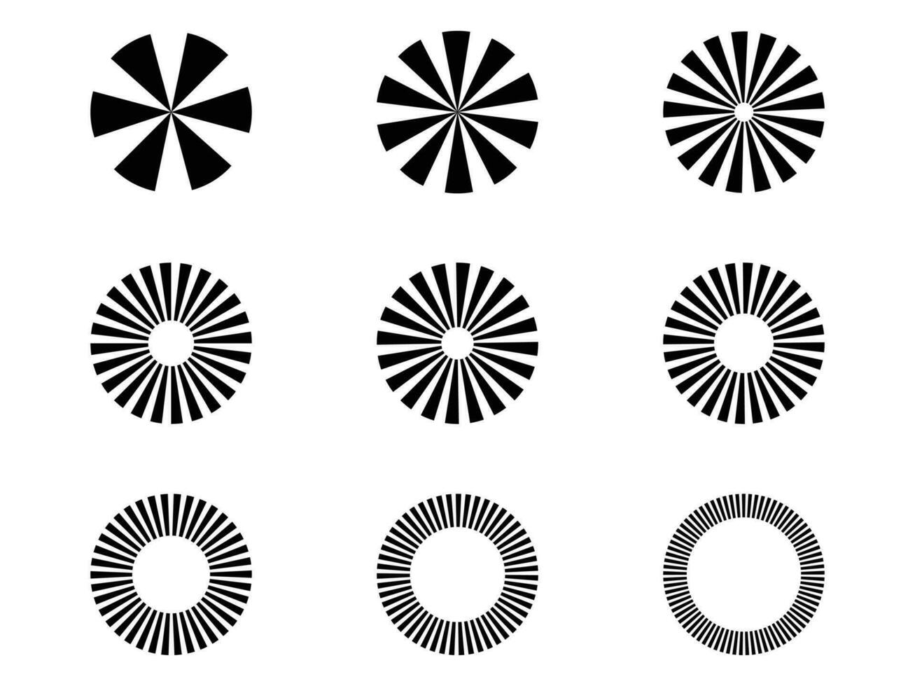 sunburst élément. radial rayures Contexte. sunburst icône collection. rétro sunburst conception. vecteur