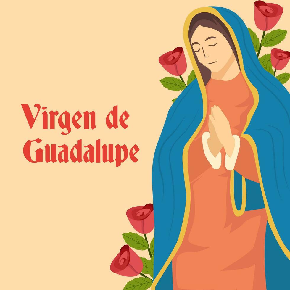 plat conception vierge de guadalupe illustration avec des roses vecteur