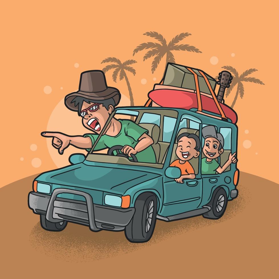 vecteur d'illustration de vacances en famille voyageant