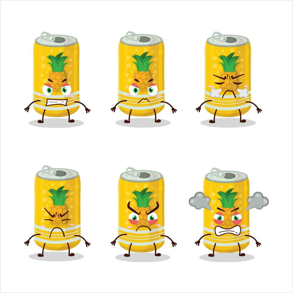 ananas un soda pouvez dessin animé personnage avec divers en colère expressions vecteur