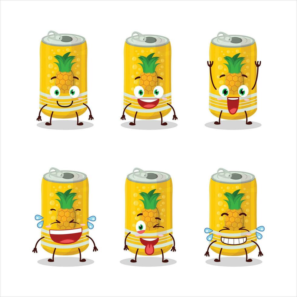 dessin animé personnage de ananas un soda pouvez avec sourire expression vecteur