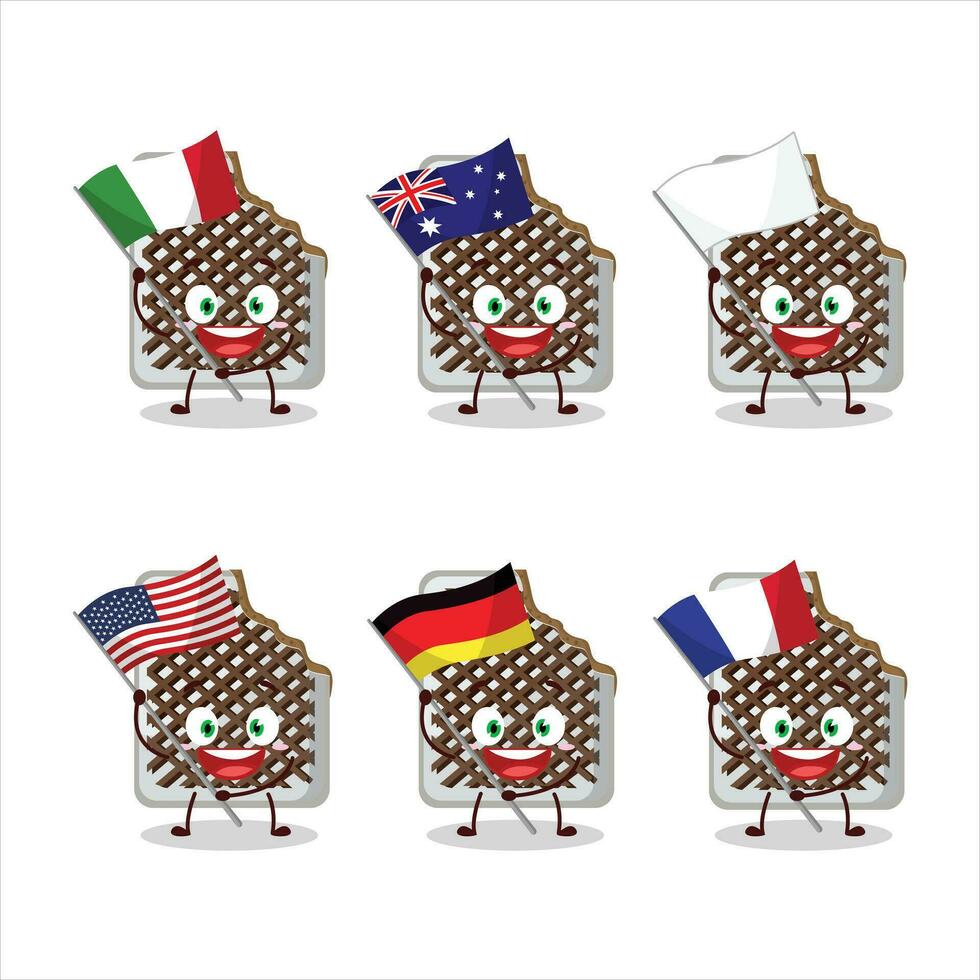 o'tacos nourriture dessin animé personnage apporter le drapeaux de divers des pays vecteur
