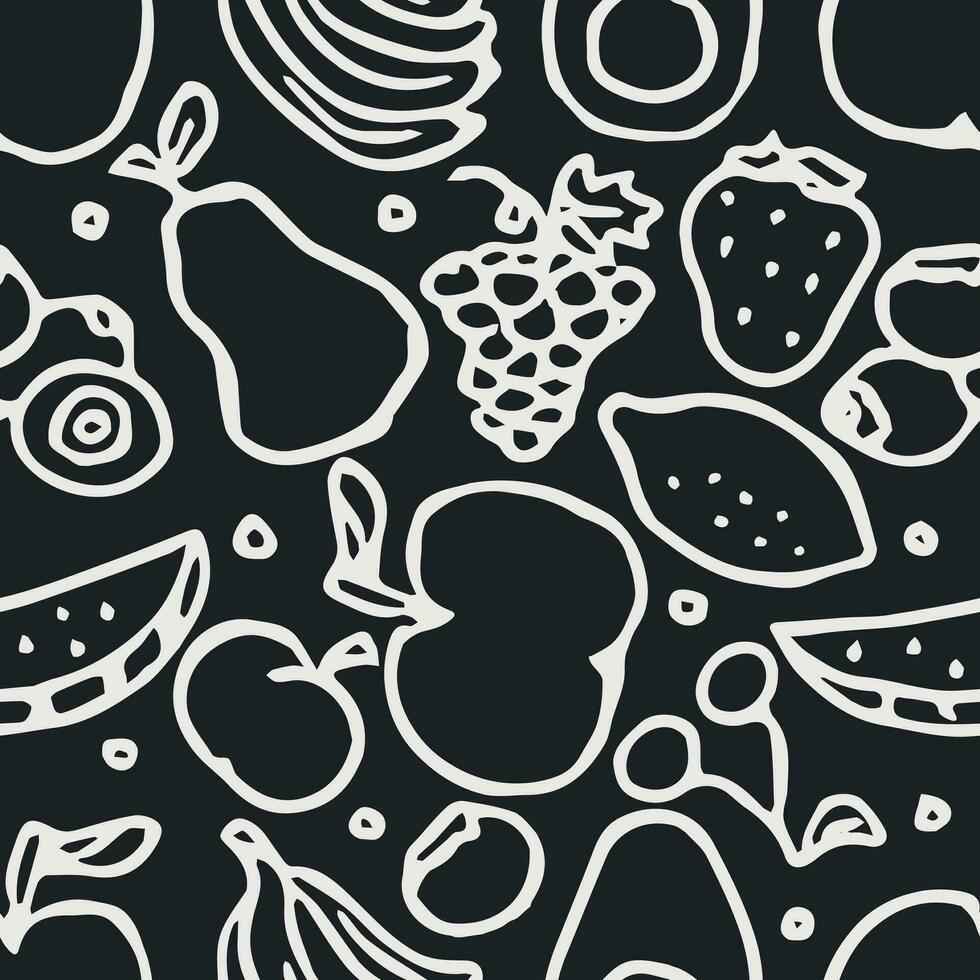 motif de fruits sans soudure. fond de doodle avec des icônes de fruits. fond de fruits vecteur