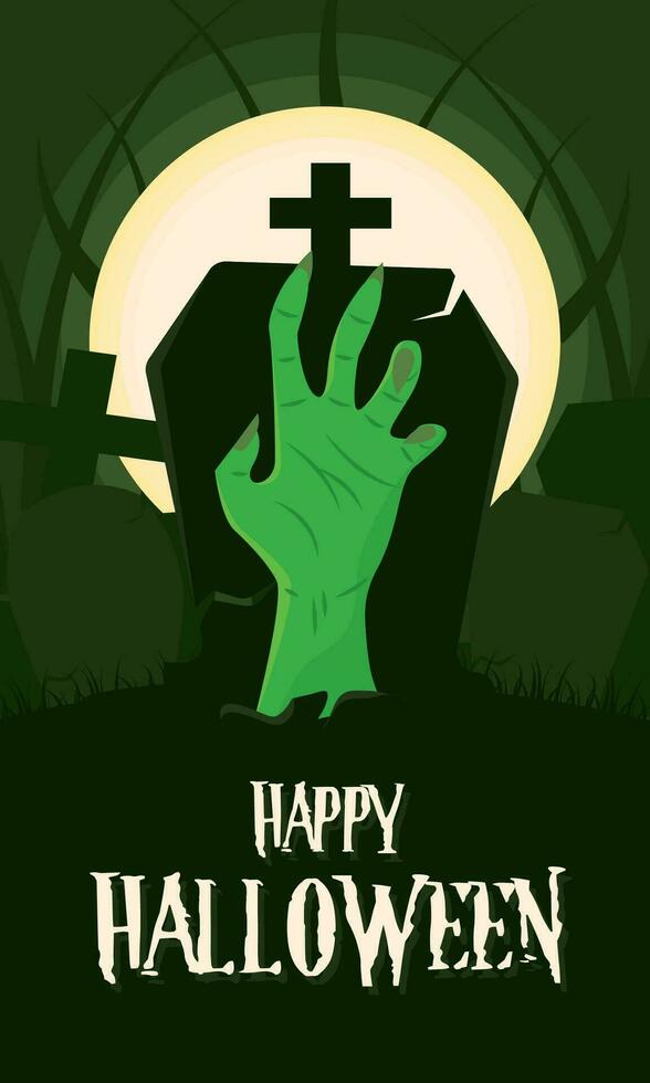content Halloween affiche pierre tombale zombi main vecteur illustration
