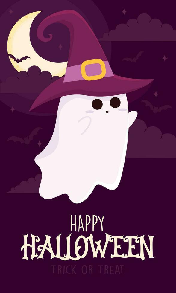 content Halloween affiche mignonne fantôme dessin animé vecteur illustration