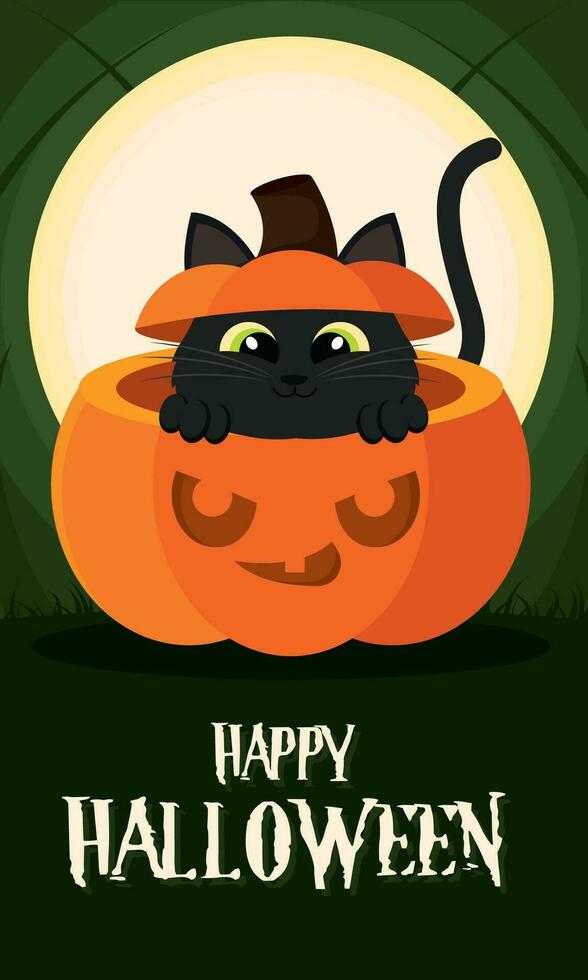 content Halloween affiche chat dans une Halloween citrouille vecteur illustration