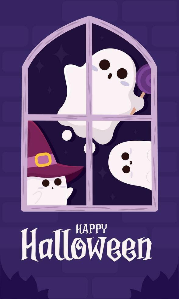 content Halloween affiche mignonne fantôme dessin animé vecteur illustration