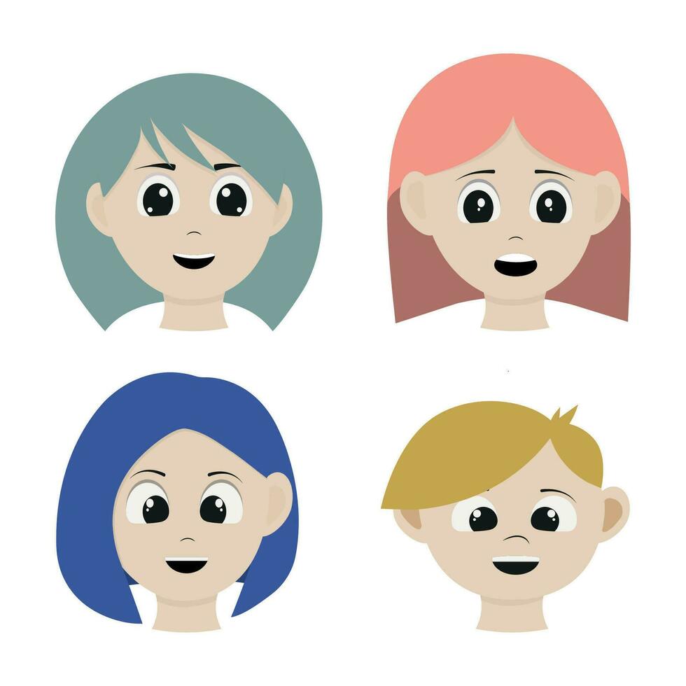 les enfants avec différent cheveux Couleur et différent émotions vecteur