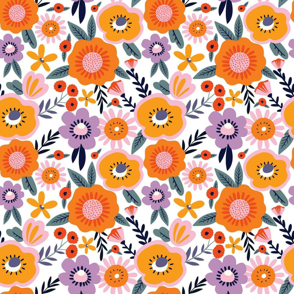 floral modèle avec fleurs et feuilles. sans couture vecteur illustration.