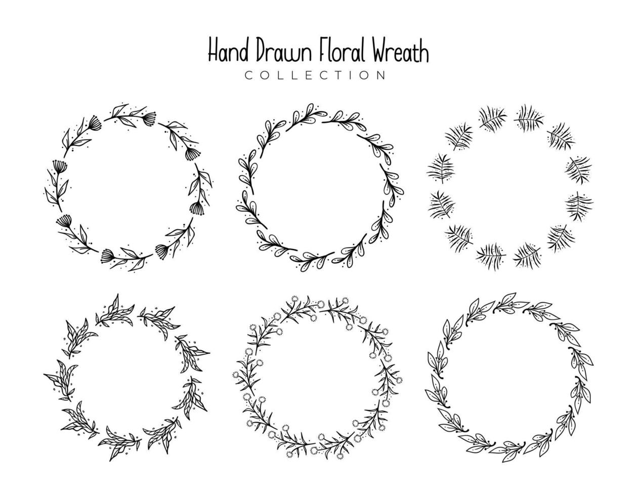 ensemble de 6 illustration vectorielle de couronne florale dessinée à la main vecteur