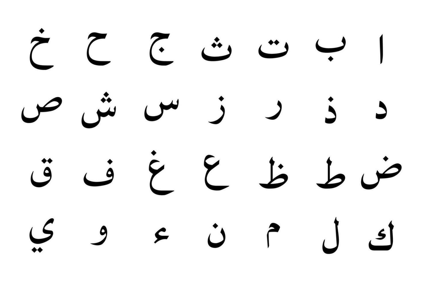 arabe alphabet ensemble vecteur sur blanc Contexte.