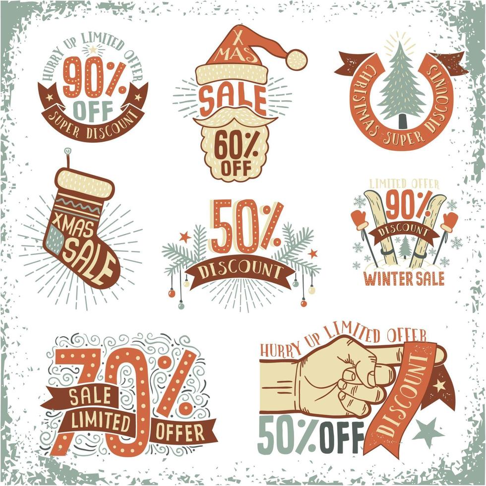 logos, compositions, badges de coupon de réduction de vente de noël vecteur