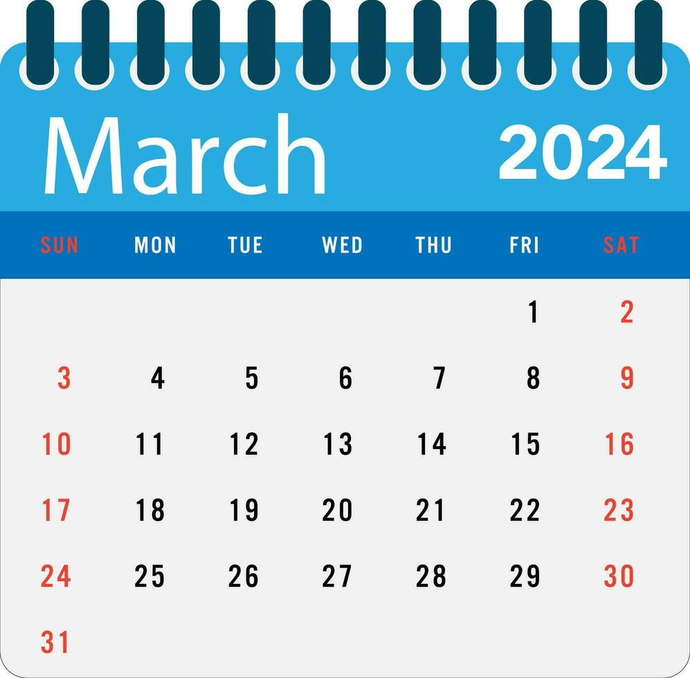 Mars 2024 calendrier mur calendrier 2024 modèle vecteur