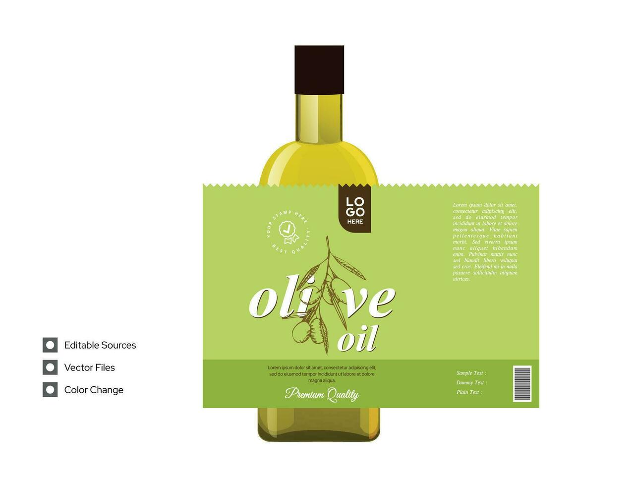 olive pétrole étiquette conception avec disposition et maquette 3d illustration vecteur