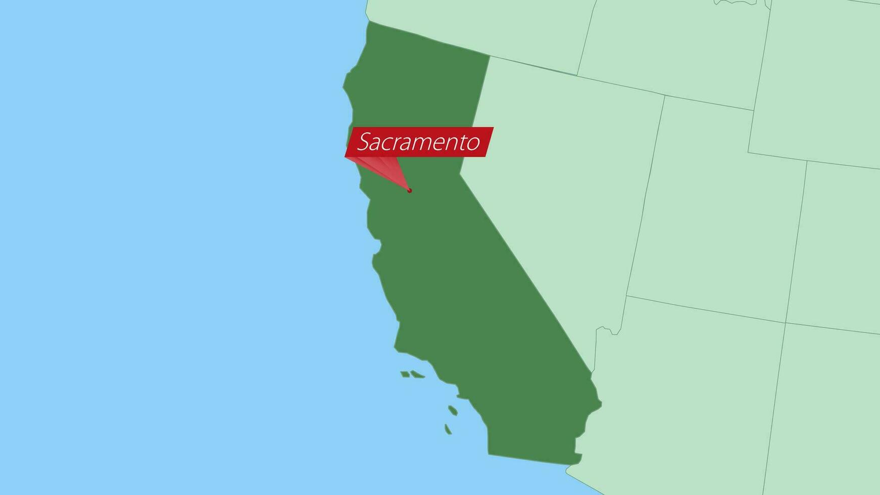 carte de Californie avec épingle de pays capital. vecteur