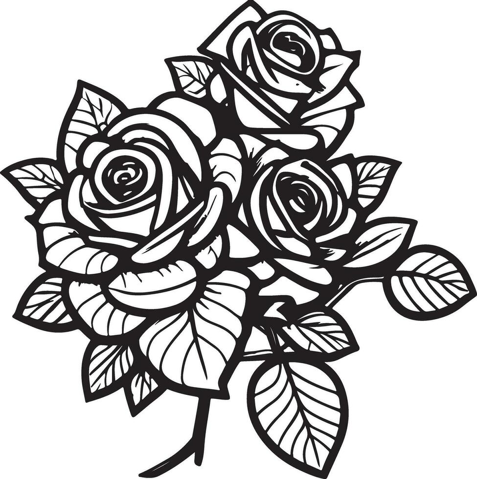 Rose fleur clipart noir blanc images. main tiré des roses. esquisser Rose fleurs avec feuilles vecteur