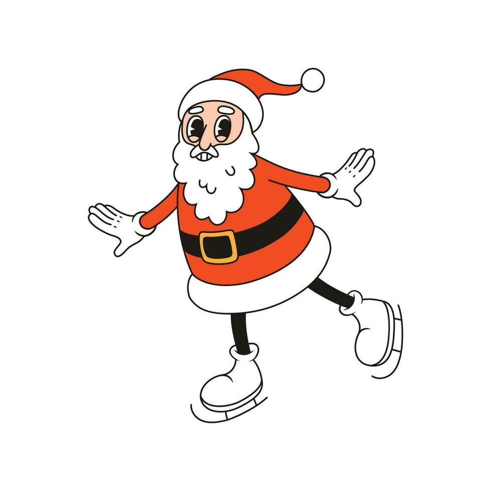 bande dessinée Père Noël claus personnage avec patins. sensationnel vecteur illustration dans rétro style.