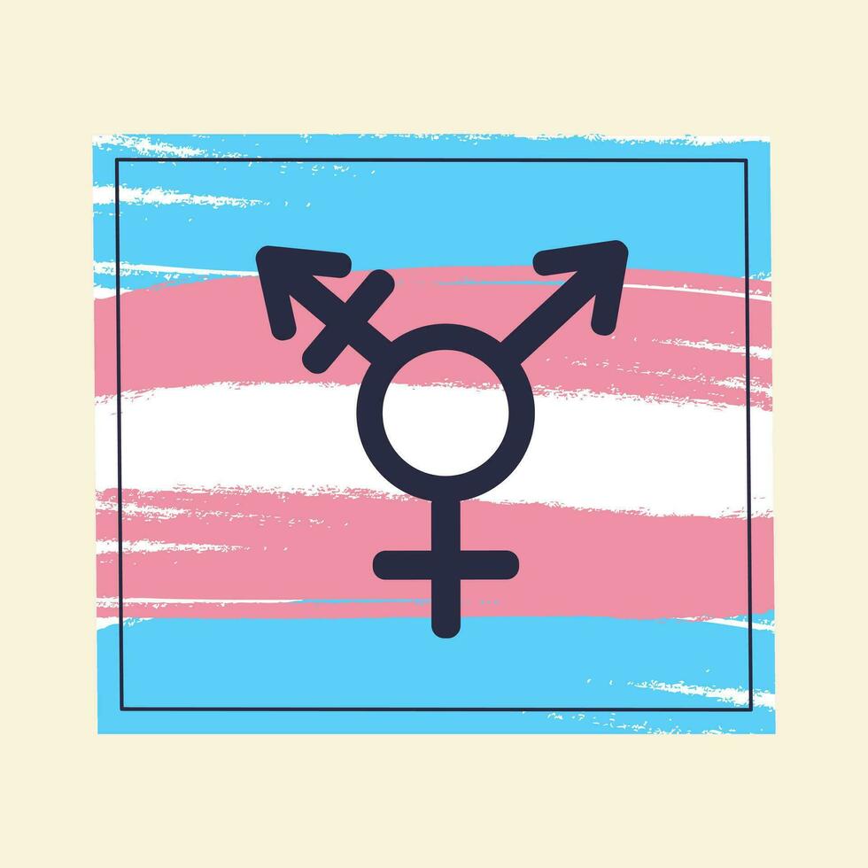 transgenres arc en ciel drapeau bannière avec neutre le sexe symbole. bleu, rose et blanc brosse coups. le sexe identité, le sexe choix, le sexe transition, le sexe autodétermination concept. vecteur