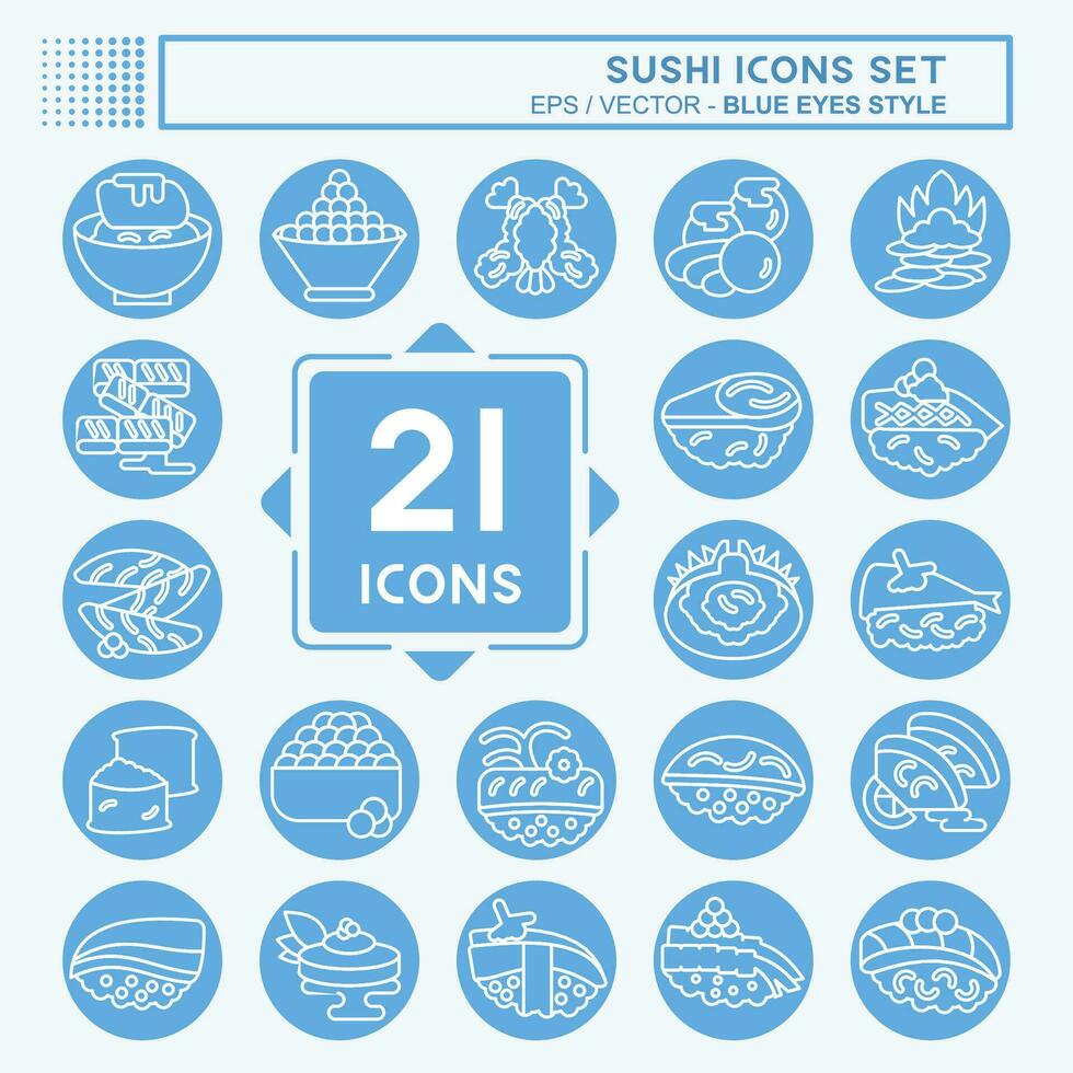 icône ensemble Sushi. en relation à Japonais nourriture symbole. bleu yeux style. Facile conception modifiable. Facile illustration vecteur