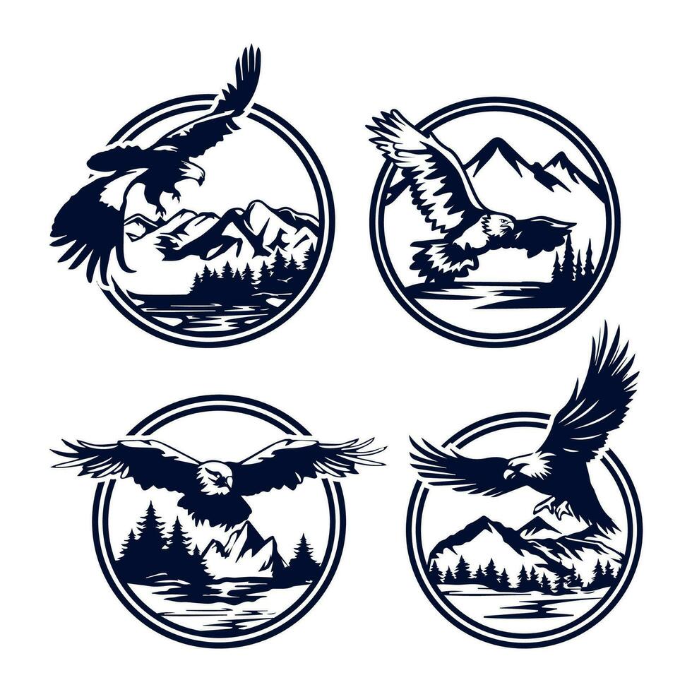 ensemble de main tiré Aigle aventure logo badge. vecteur