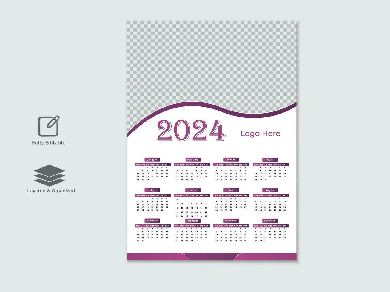 Créatif moderne Nouveau année 2024 calendrier conception modèle vecteur