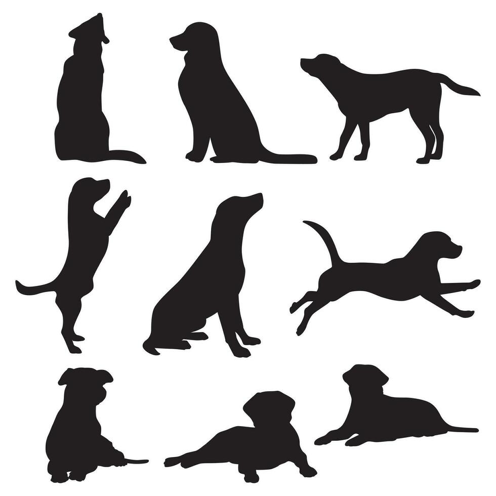 collection de chien silhouettes dans divers pose isolé sur blanc Contexte vecteur