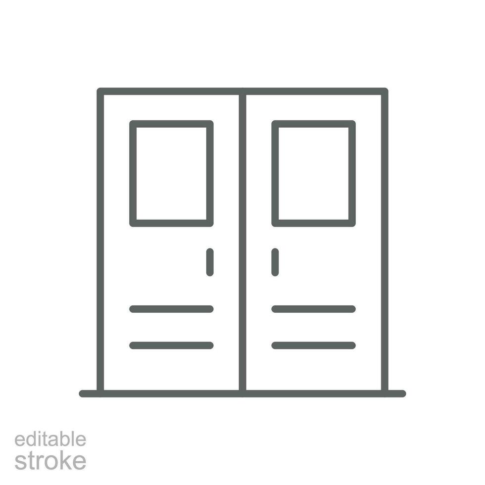 double porte avec verre fenêtre icône. Facile contour style. entrée porte, hôpital, cadre, porte, loger, Accueil intérieur concept. mince ligne symbole. vecteur illustration isolé. modifiable accident vasculaire cérébral.