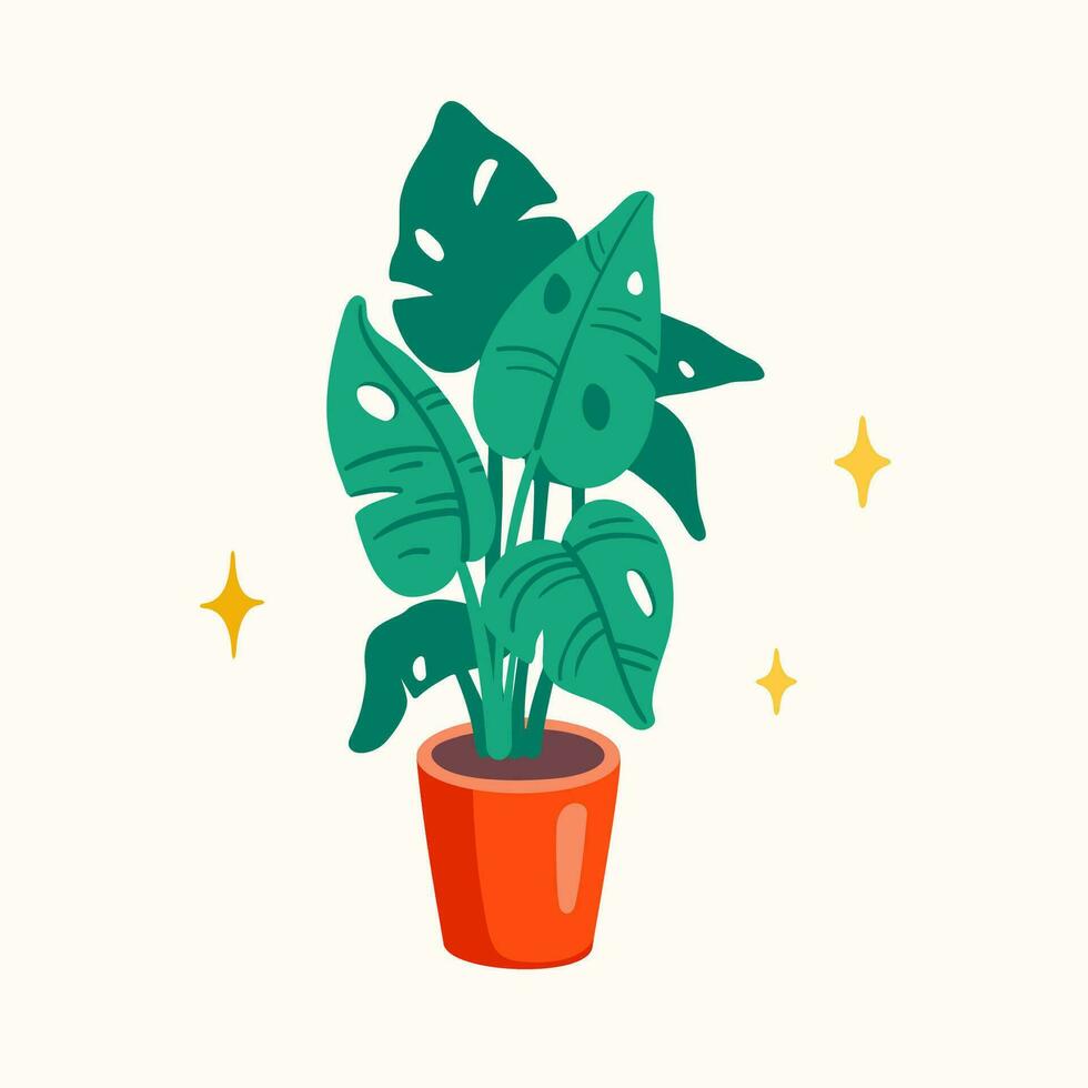 monstera plante dans une pot vecteur plat illustration. tropical intérieur palmier, maison jardin