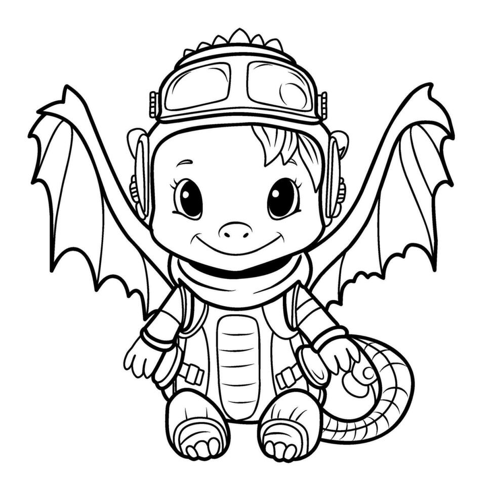 mignonne dragon pilote.simple ligne illustration pour coloriage.dragon année 2024 coloration page vecteur
