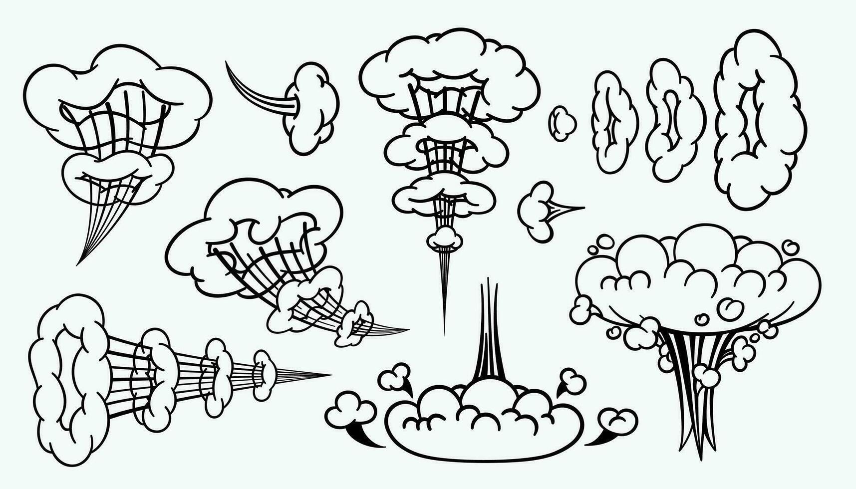 bande dessinée nuage ou fumée, dessin animé vecteur mouvement effets, et explosions isolé sur gris Contexte. vecteur illustration