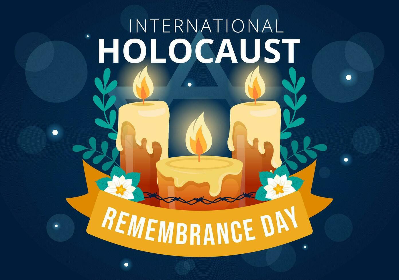 international holocauste souvenir journée vecteur illustration sur 27 janvier avec Jaune étoile et bougie à commémore le victimes dans plat Contexte