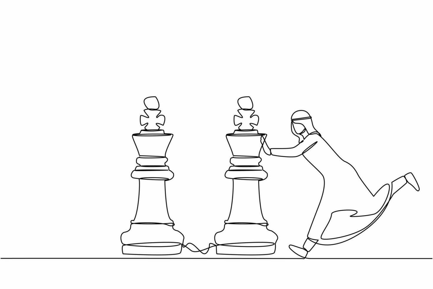 Célibataire continu ligne dessin compétitif arabe homme d'affaire pousser énorme Roi échecs pièce à battre un autre roi. affaires stratégie et commercialisation plan concept. un ligne dessiner conception vecteur illustration