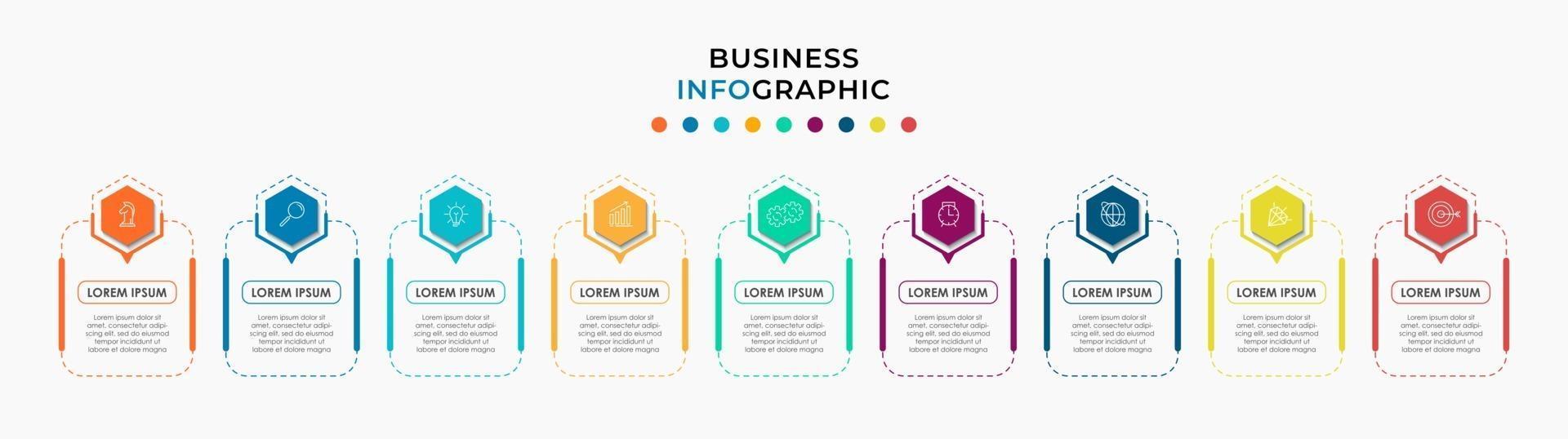 modèle d'entreprise de conception infographique avec des icônes et 9 options ou étapes vecteur