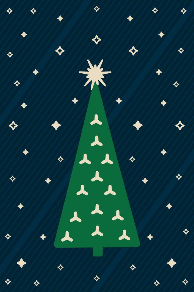 Noël carte dessins avec Noël arbre. la magie Noël carte modèle. signet, carte postale. vecteur