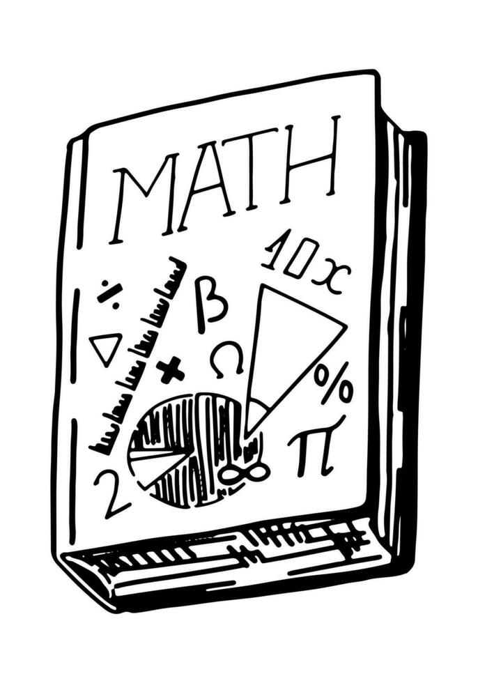 école livre, math cahier de texte pour éducation. rétro style contour agrafe art. main tiré vecteur illustration isolé sur blanc Contexte.